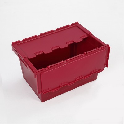 60Liter Nestable and Stackable Plastic Storage Crate, Large Shipping Crate with Lid