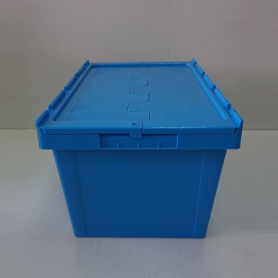 China Moving Nestable Attached Lid Plastic Boxes