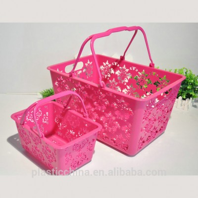 New design for 2016 colorful small plastic baskets handles