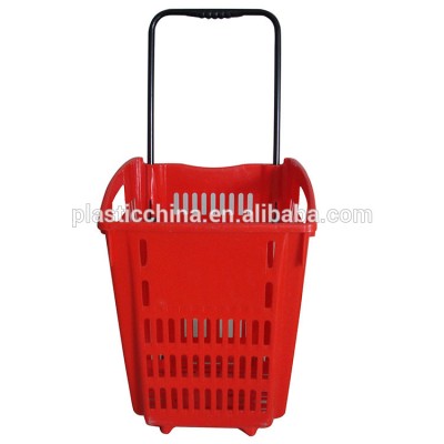 New hot sale pure PP H306 plastic shopping storage basket with wheels