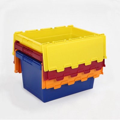 60Liter Heavy Duty Plastic Nestable Moving Crates Stackable Turnover Storage Crates With Lid